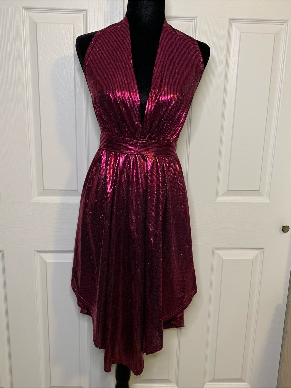 Earo Metallic Deep Raspberry Halter Dress